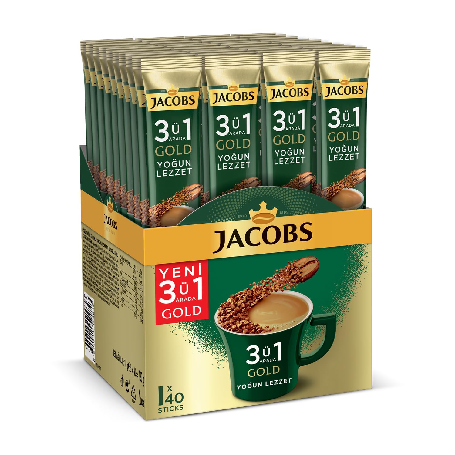 Jacobs 3'ü 1 Arada Yoğun Lezzet 18 Gram x 40, Kahve