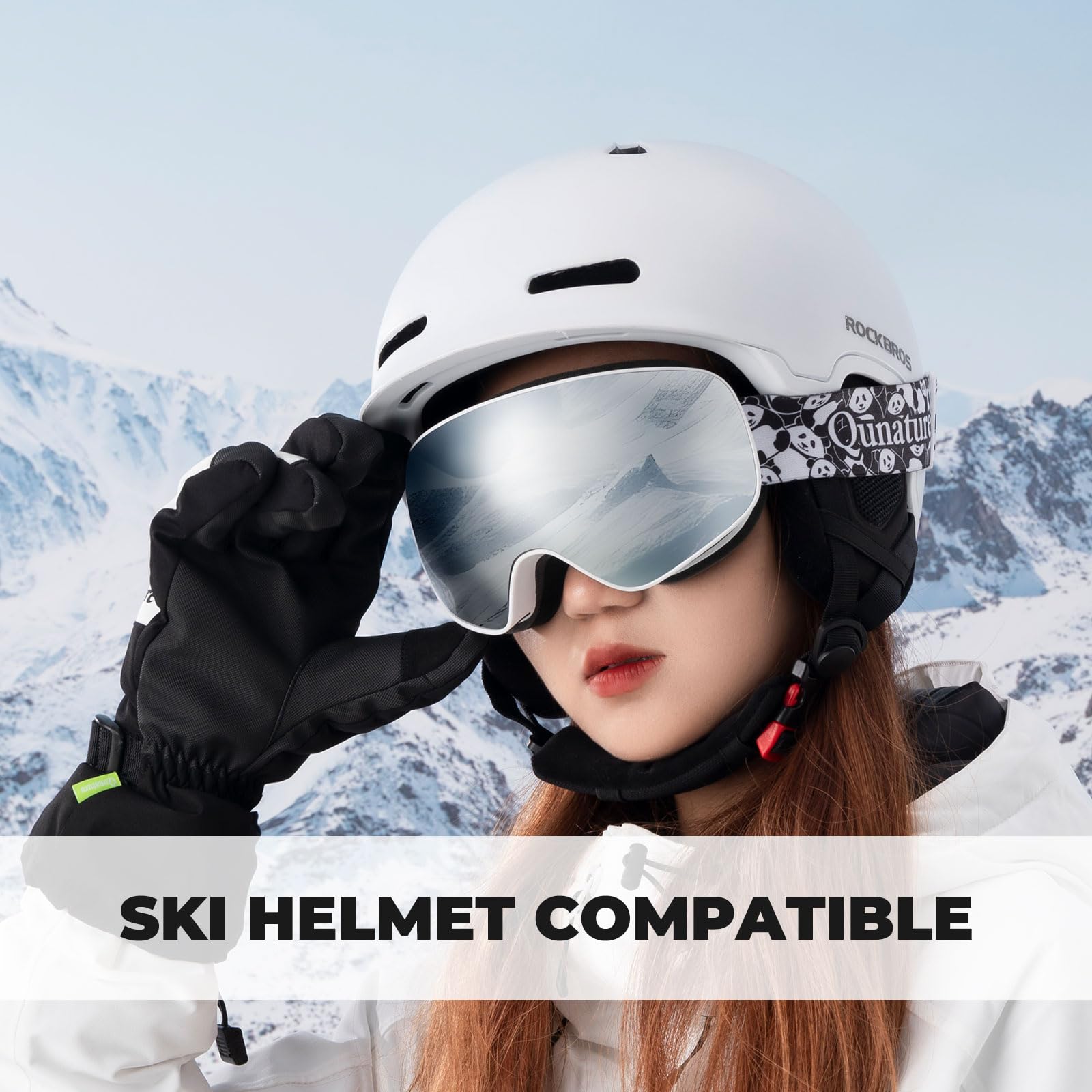 Lunettes Ski OTG Anti-Buée Panda Motif Parent-Enfant Visière Sphérique HD Snowboard Anti-UV Masque Motoneige Élastique Respirant Unisexe Adolescent Compatible avec Casque Grand Vision Hiver