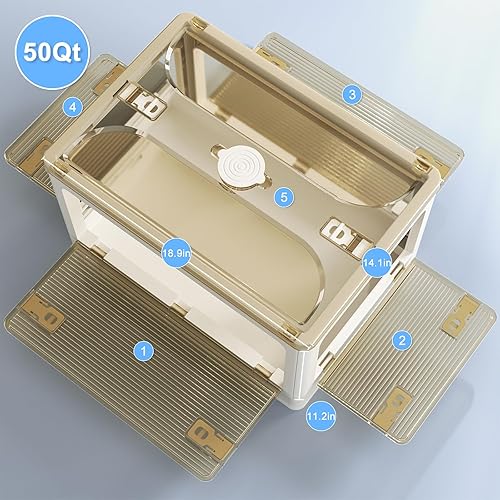 Miniatura 2 de Contenedores de almacenamiento apilables con tapas, caja plegable de plástico plegable con ruedas de cinco maneras de abrir organizadores de armario