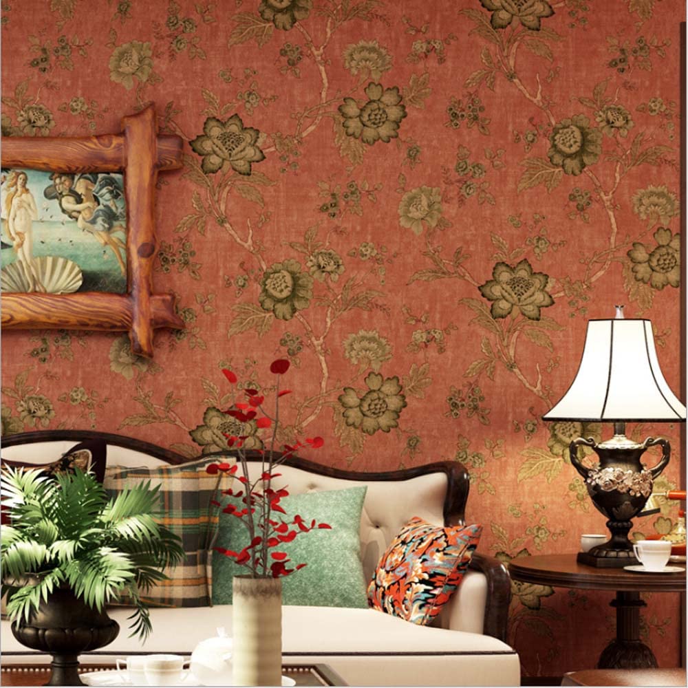Papier peint non tissé salon et chambre rouge foncé grand format pour décoration murale
