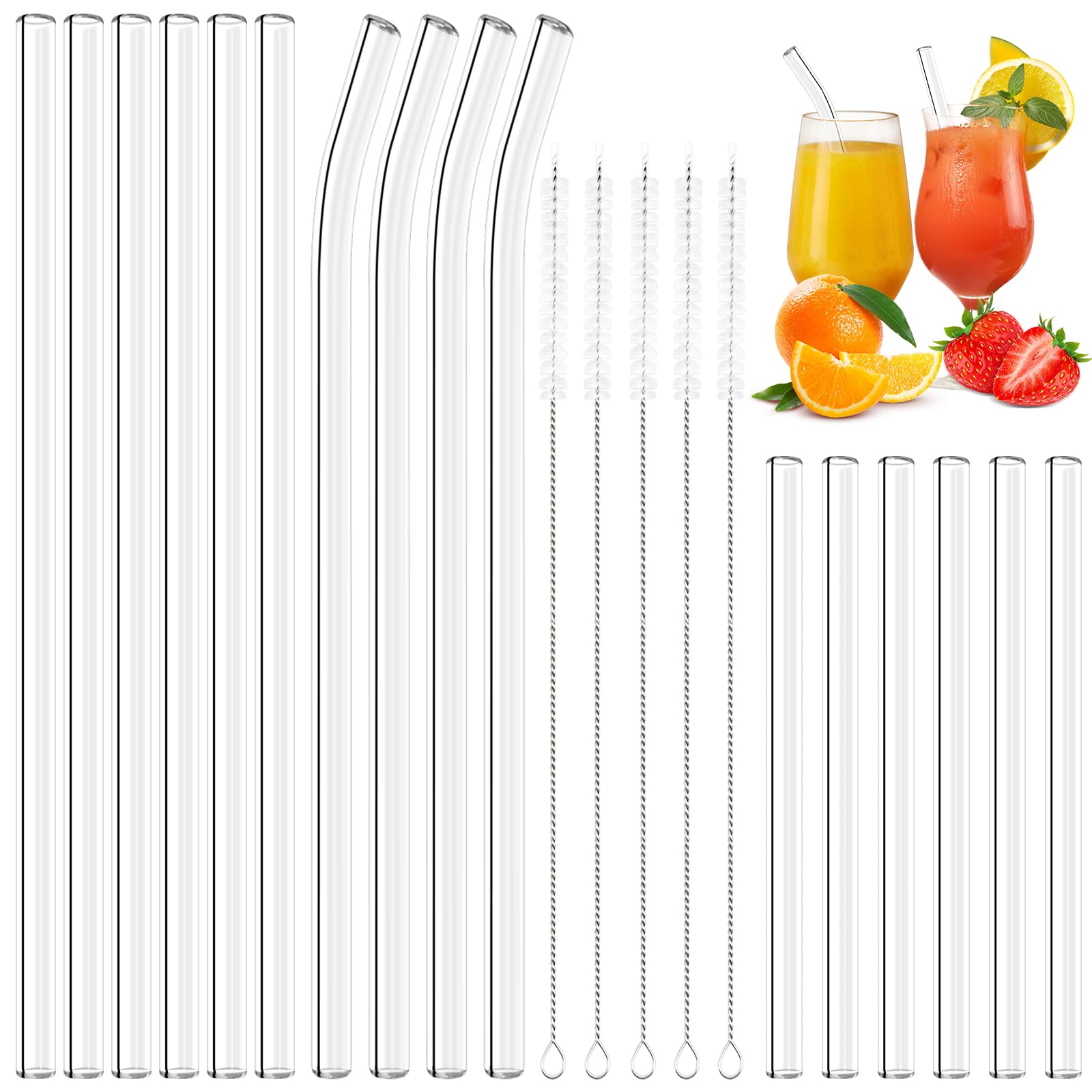 Cannucce Di Vetro Riutilizzabili - Set Da 16 Con Spazzole | 6 Corte, 6 Lunghe Dritte, 4 Curve | Per Frullati, Cocktail E Succhi - Foto 6