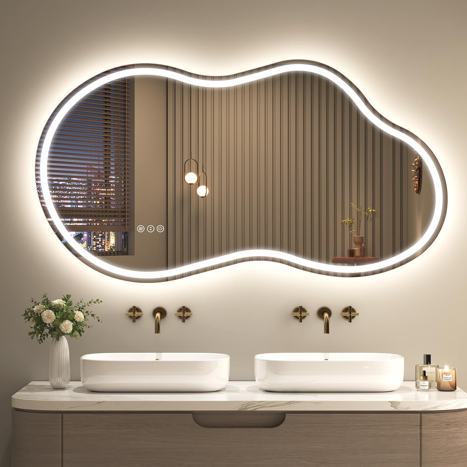 SMIROR Irregular Led Bathroom Mirror 20x 36 inch, Cloud Lighted Vanity Mirror with Lights for Wall, Anit-Fog, Dimmable, Memory (Vertical/Horizontal)