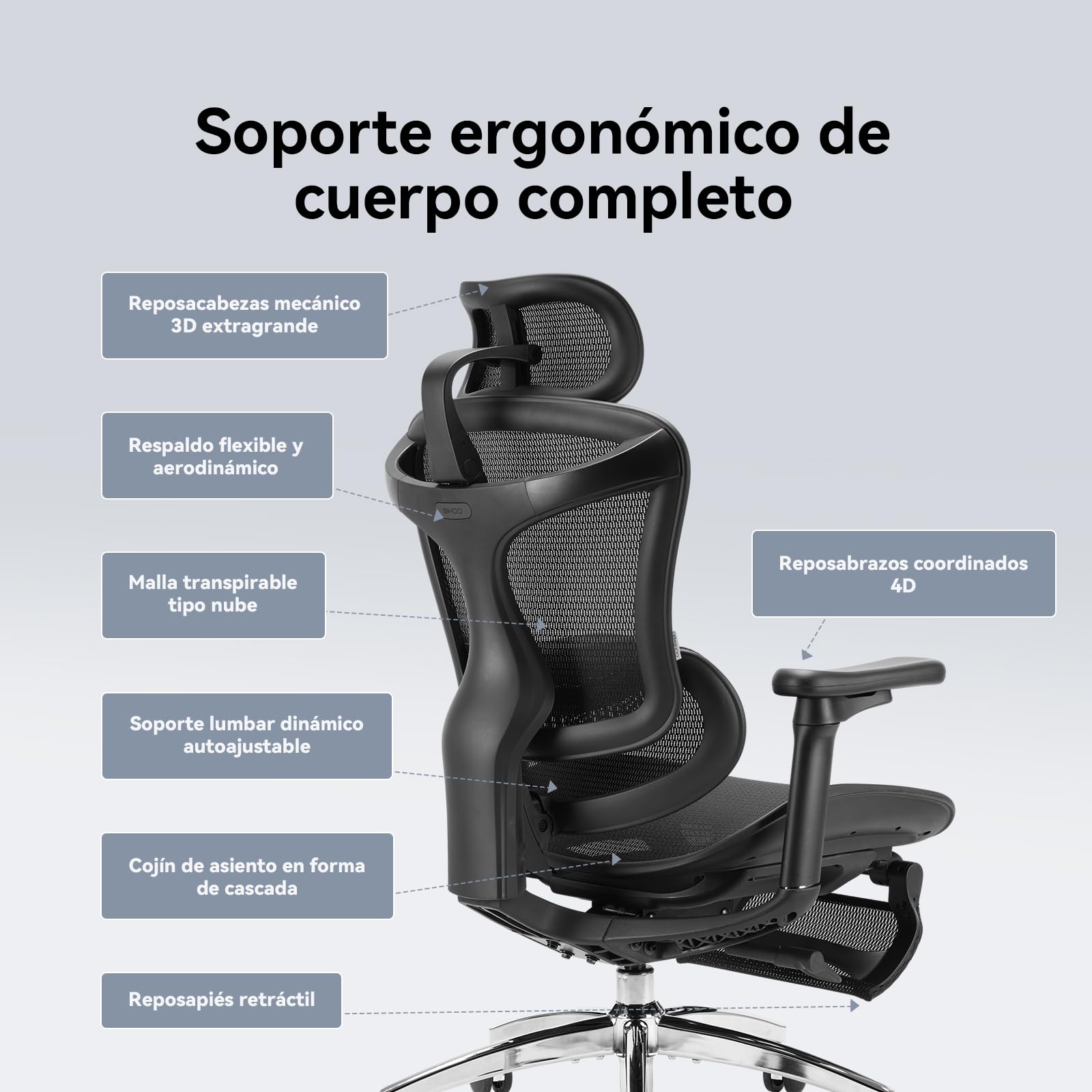 SIHOO DORO-C300L-A3-101-JT ergonomiczne krzesło biurowe z siatki, wysokie oparcie z podłokietnikami 7D