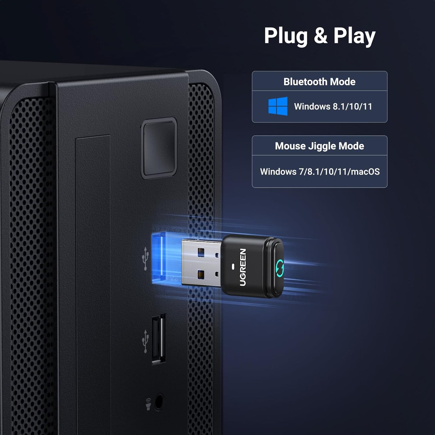 UGREEN adapter plugged into a computer's USB port
