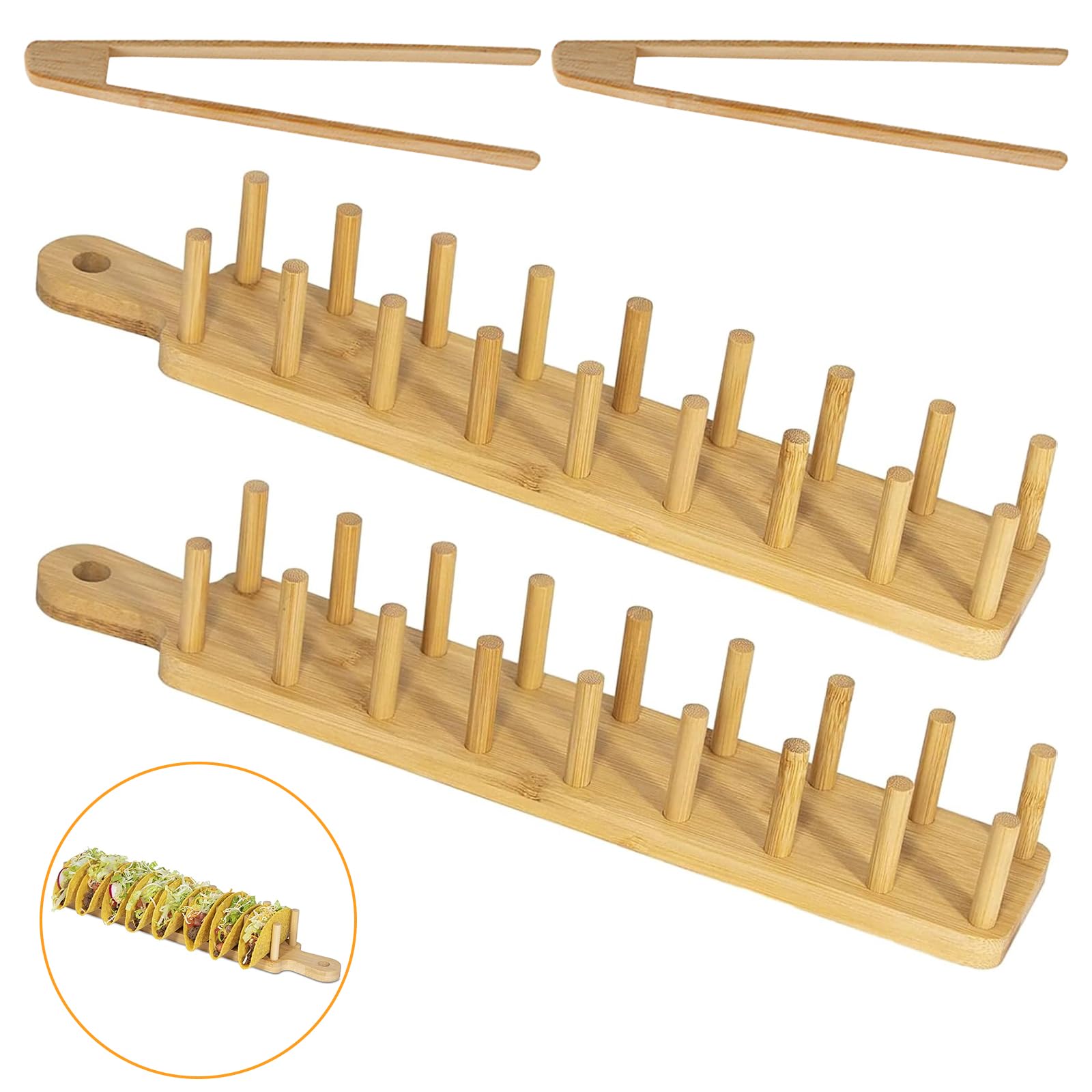 Supporto Per Tacos, 2 Pezzi Supporti Per Taco In Legno Porta Taco In Bambù Con Clip Contiene 16 Porta Taco Per Panini, Pane, Hot Dog E Pancake