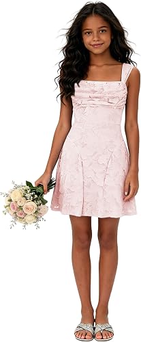 LEJOSEI Pink Junior Bridesmaid Dresses for Wedding Short Prom Dress for Teens 12