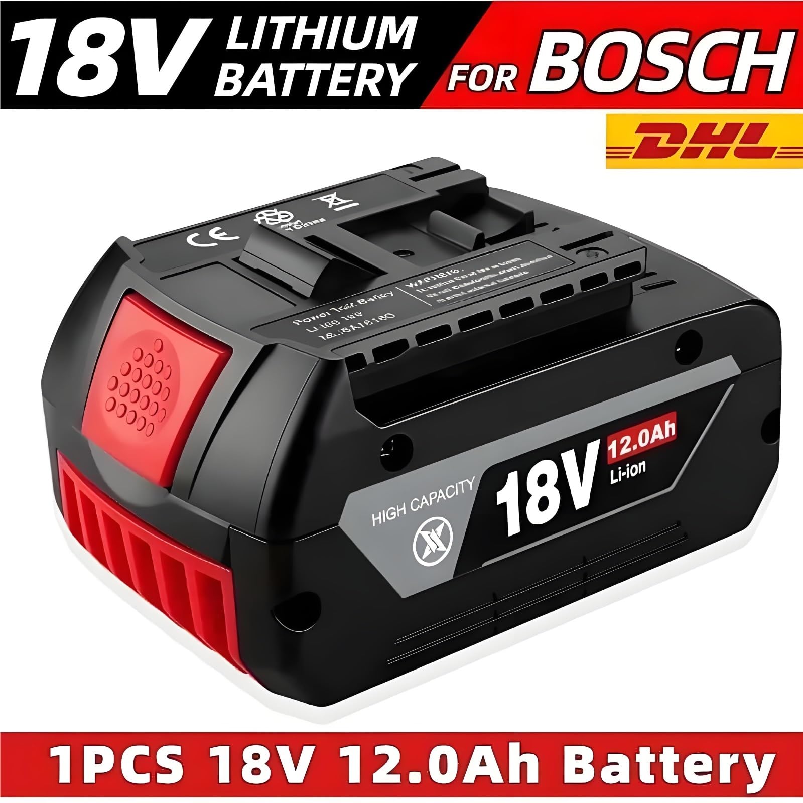 Batteria Li-Ion 18V 12Ah Compatibile con Bosch Utensili Elettrici BAT609 BAT618 BAT619G 18650 550g Ricaricabile con Opzione Caricatore (1PCS)