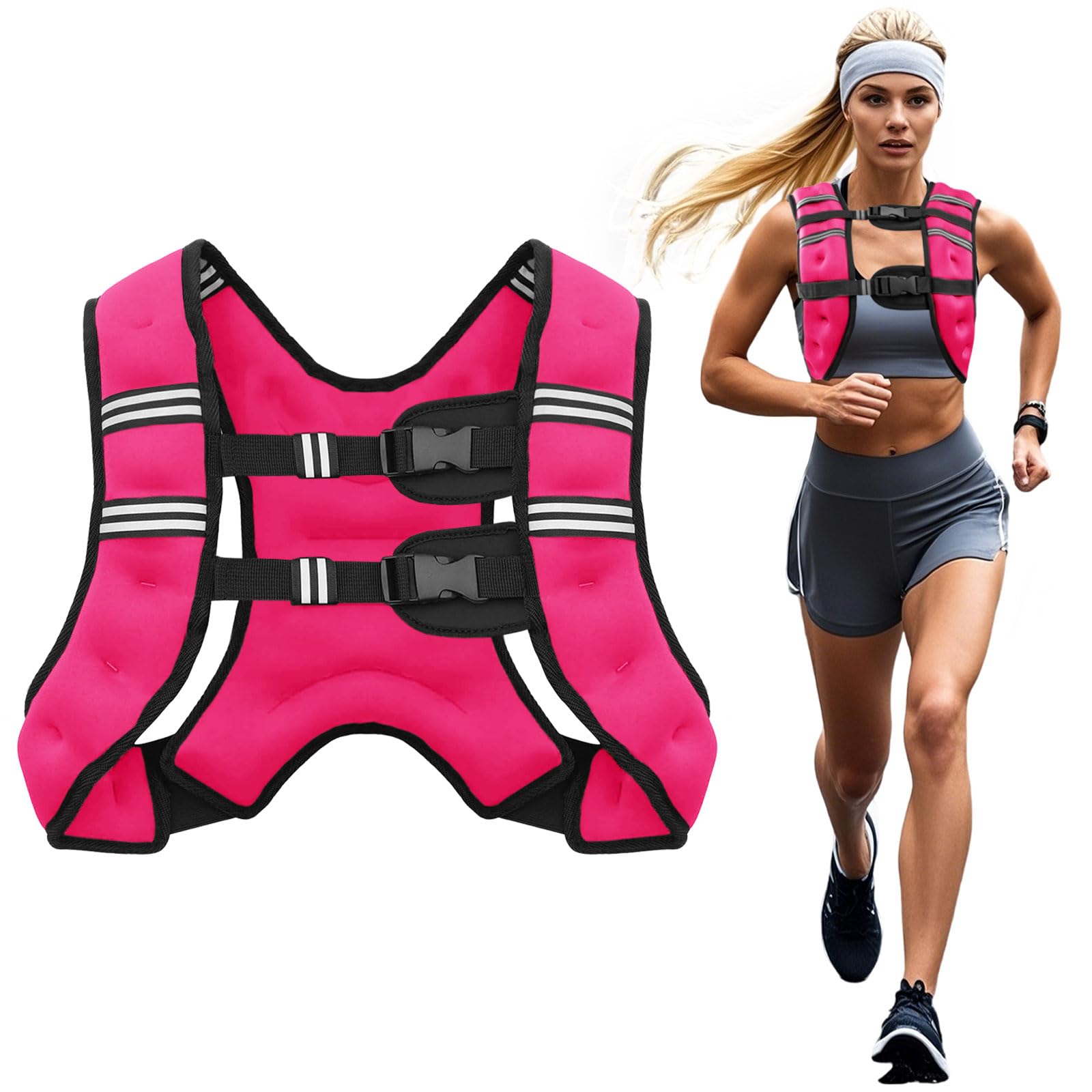 Poudee Weighted Vest, 6lb/8lb/10lb/12lb/16lb/20lb/25lb/30lb Weight Vest for Men Women, Body Weight Vests Adjustable with Reflective Stripe for Strength Training, Running, Workout, Jogging, Walking 16 Lb Pink