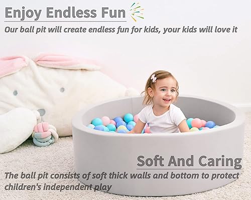 Miniatura 9 de Piscina de bolas de espuma para niños pequeños, 35 pulgadas, suave, redonda y fácil de instalar o limpiar, la piscina de pelotas para bebés es el