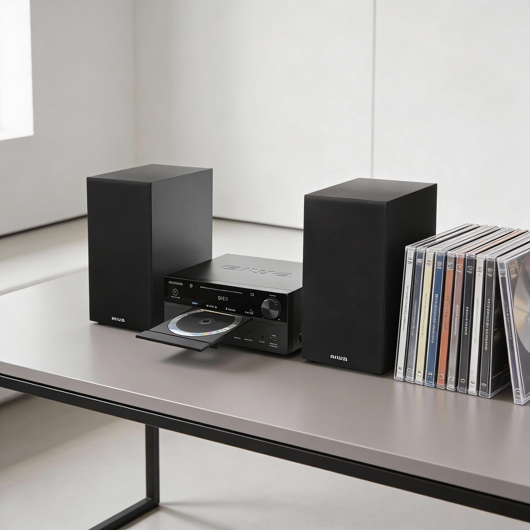 AIWA MSBTU-550 Mini Sistema Hi-Fi Estéreo 50 W RMS con Bluetooth 5.0, CD/MP3, USB (reproducción y Carga), Radio FM-PLL, AUX RCA/3,5 mm, Hyperbass, DSP. Color Negro