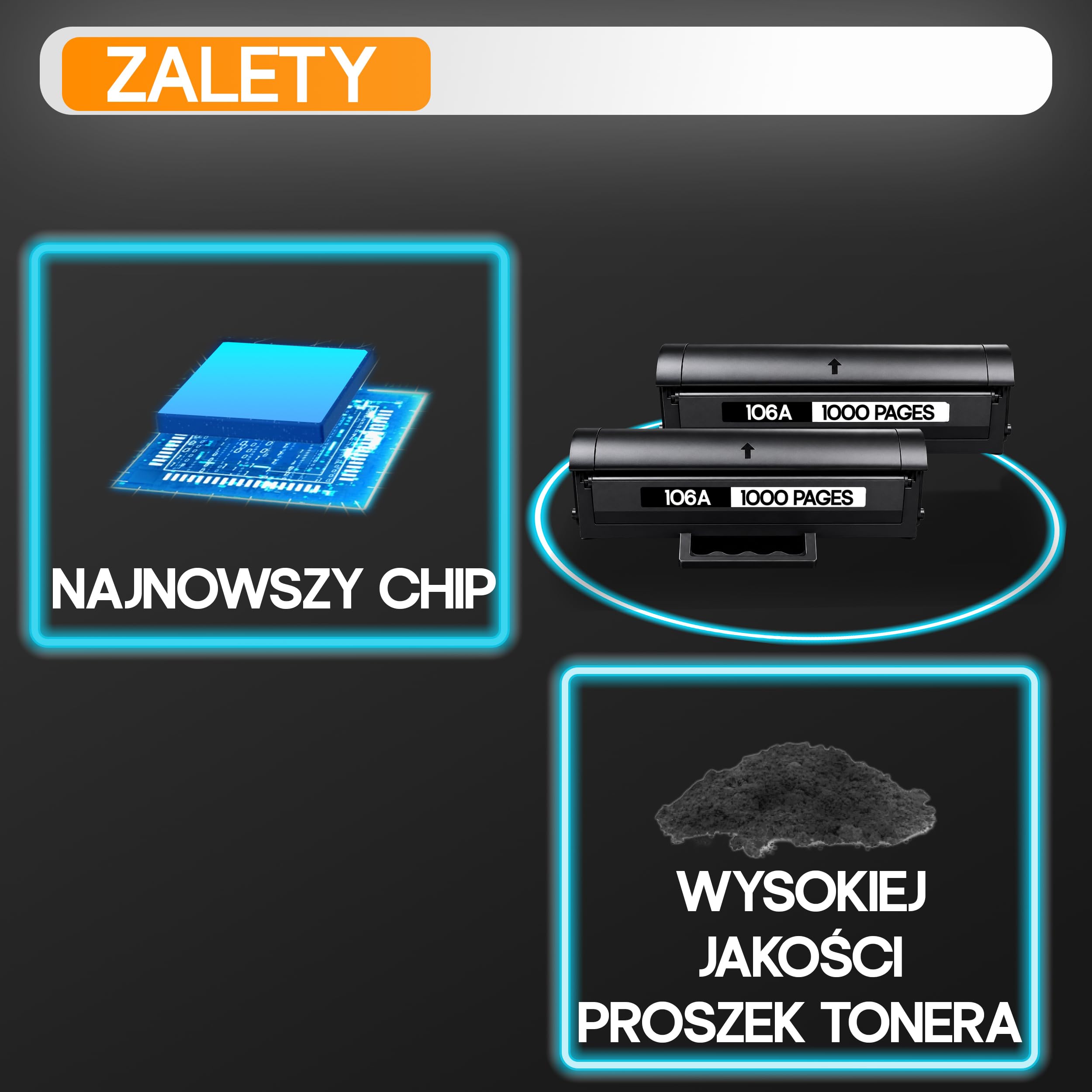 106A Toner do HP Laser 107W MFP 135wg 137wg 137fnw 137fwg zastępuje HP Toner 106A W1106A (2 czarne Tonery z Chipem)