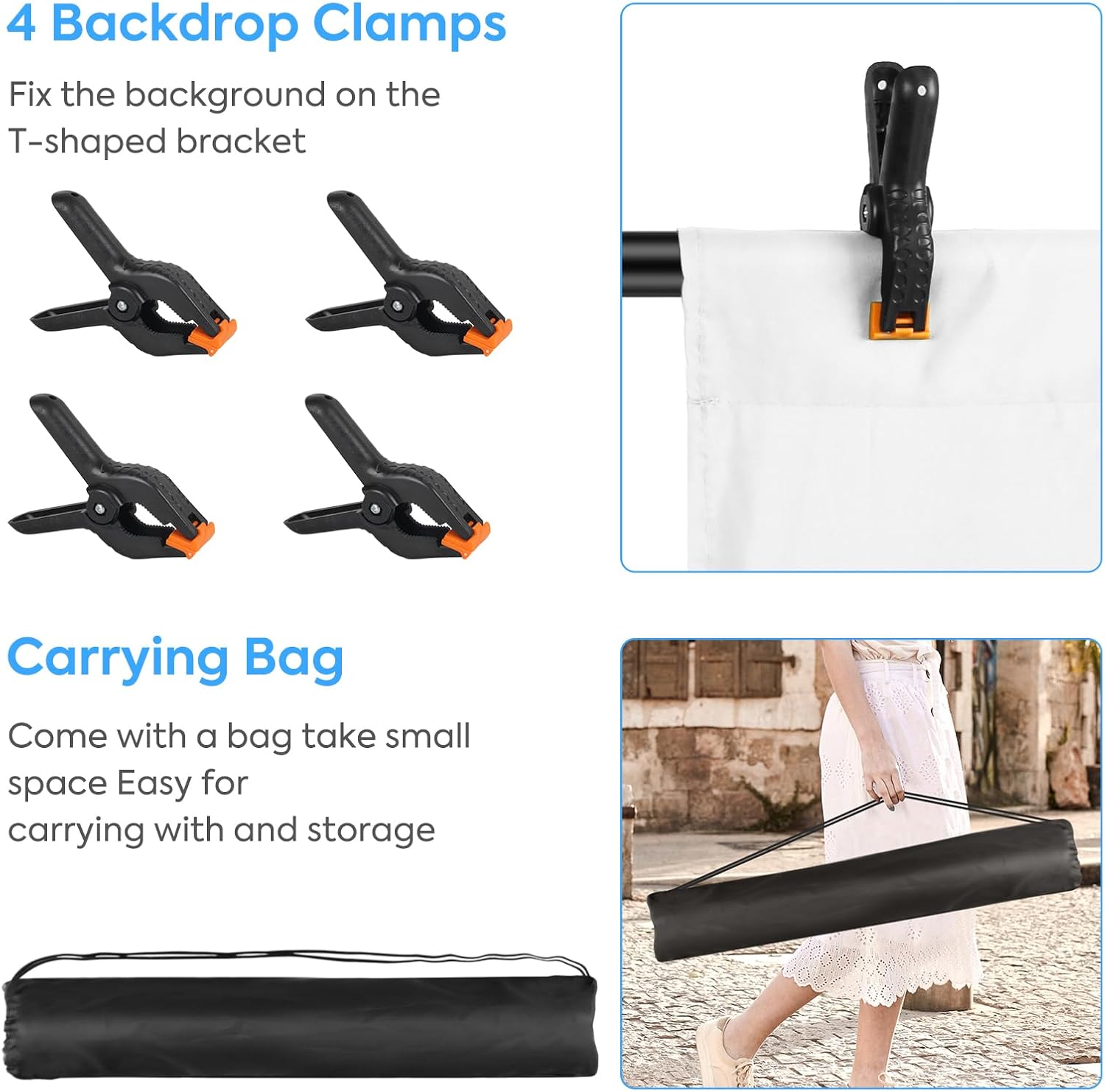 T Shaped Backdrop Stand 6.5x8.5ft, Huzofexo Portable Background Holder with Clips, Adjustable Photo Stand Kit for Parties,Photography,Banner,Photoshoot