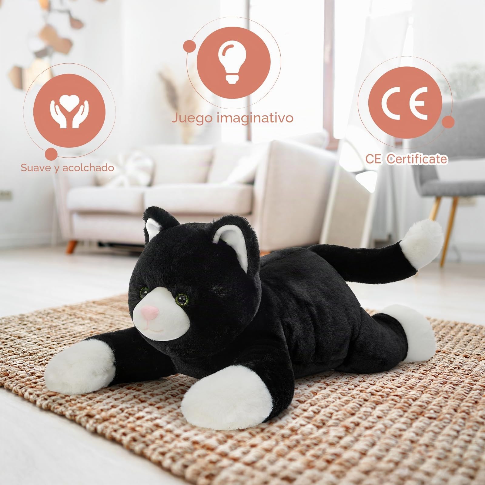 MorisMos Gato Peluche Negro, 80cm Gato Juguete de Peluche Teddy Animales Grande Suave Bonito, Kawaii Regalos San Valentin para Madre Cumpleaños Navidad