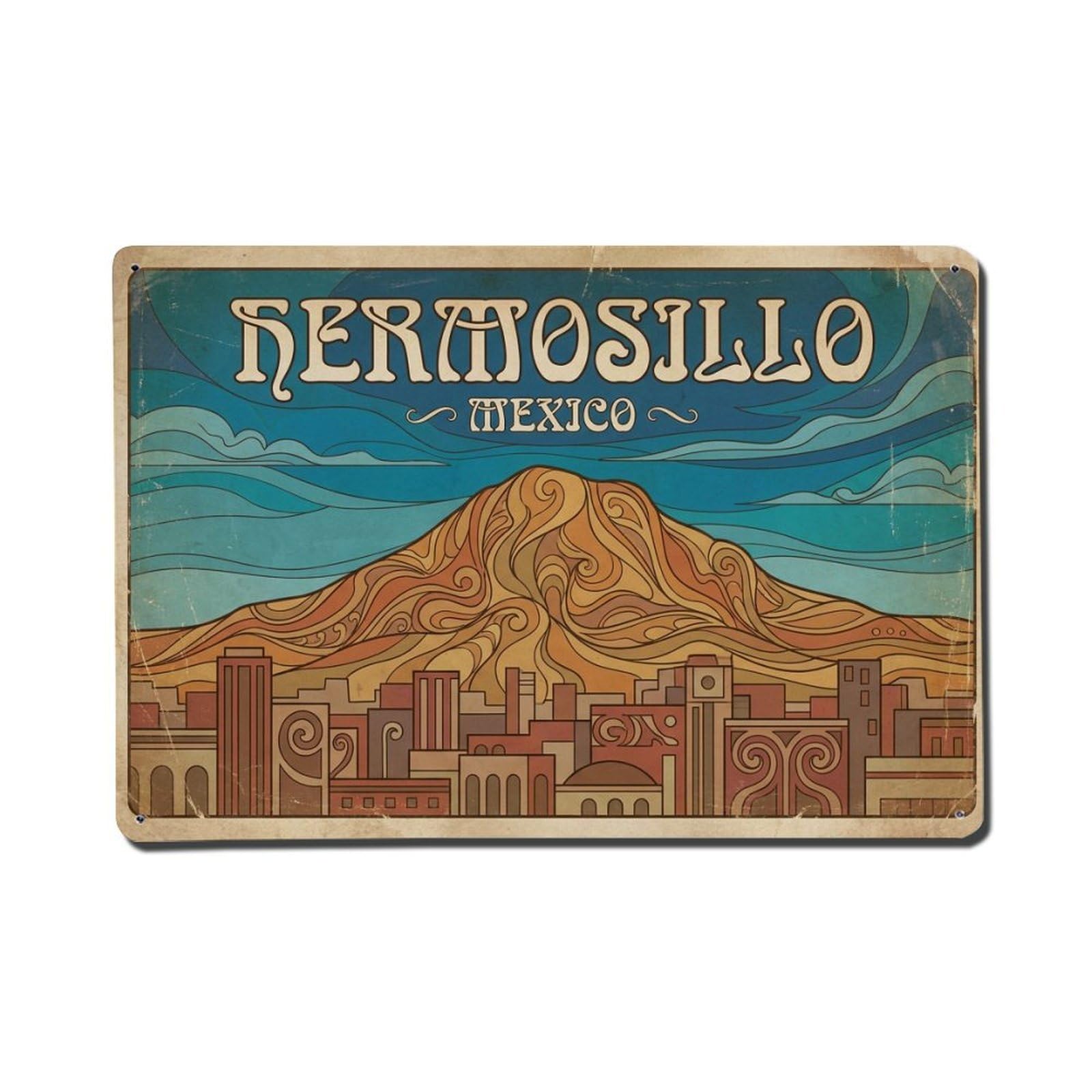 Cxhjca 8X12inch(20X30cm) Travel Vintage Mexico Hermosillo Metal Tin Sign