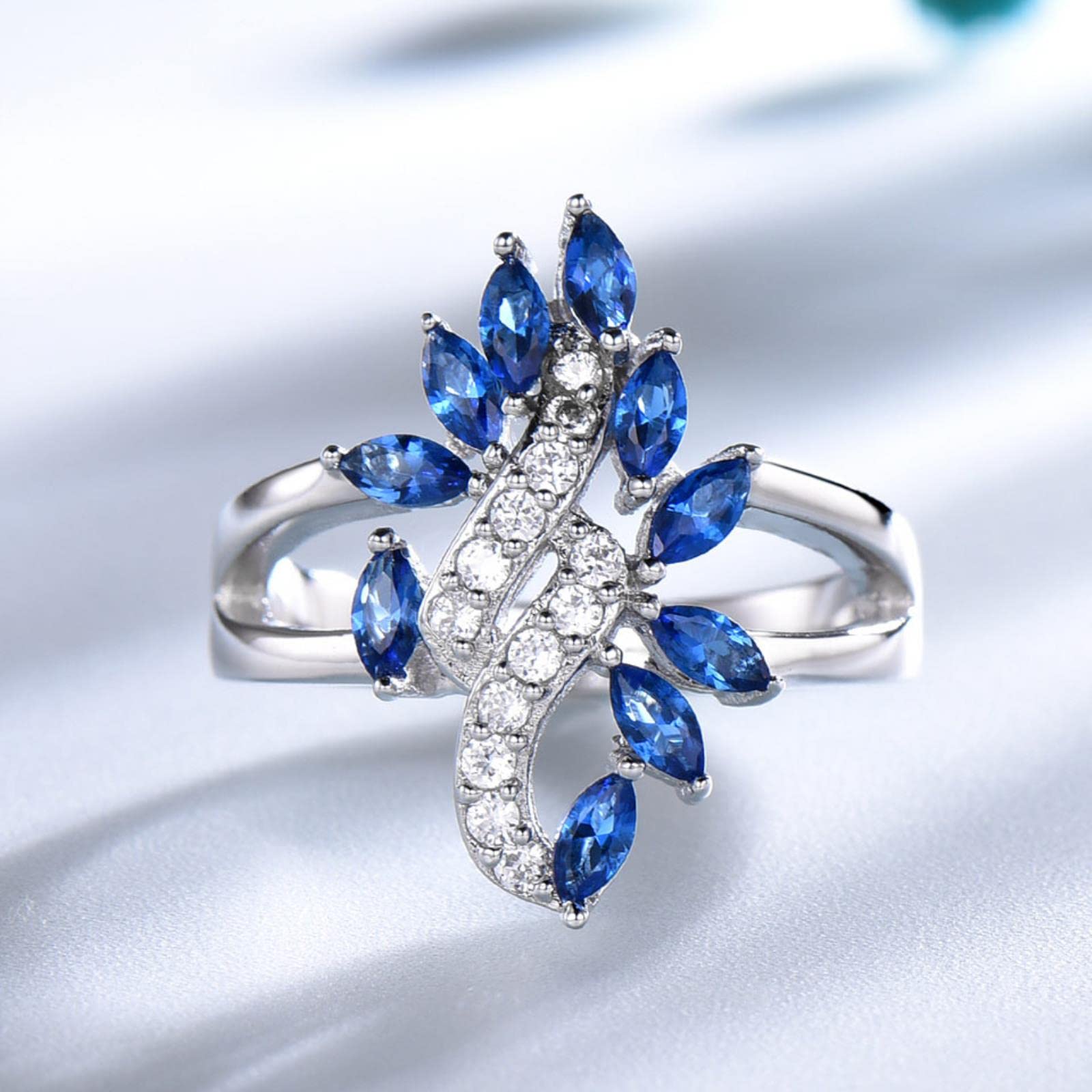 Anillos De Zafiro Nano Creados En Plata De Ley 925, Anillos De Piedras Preciosas Coloridas De Flores Femeninos, Joyería Fina