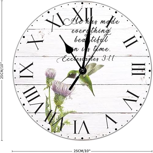 Miniatura 41 de ArogGeld He Made Everything Beautiful - Reloj de pared de PVC con flores rosadas, colibrí, reloj de pared grande con cita y números romanos, reloj