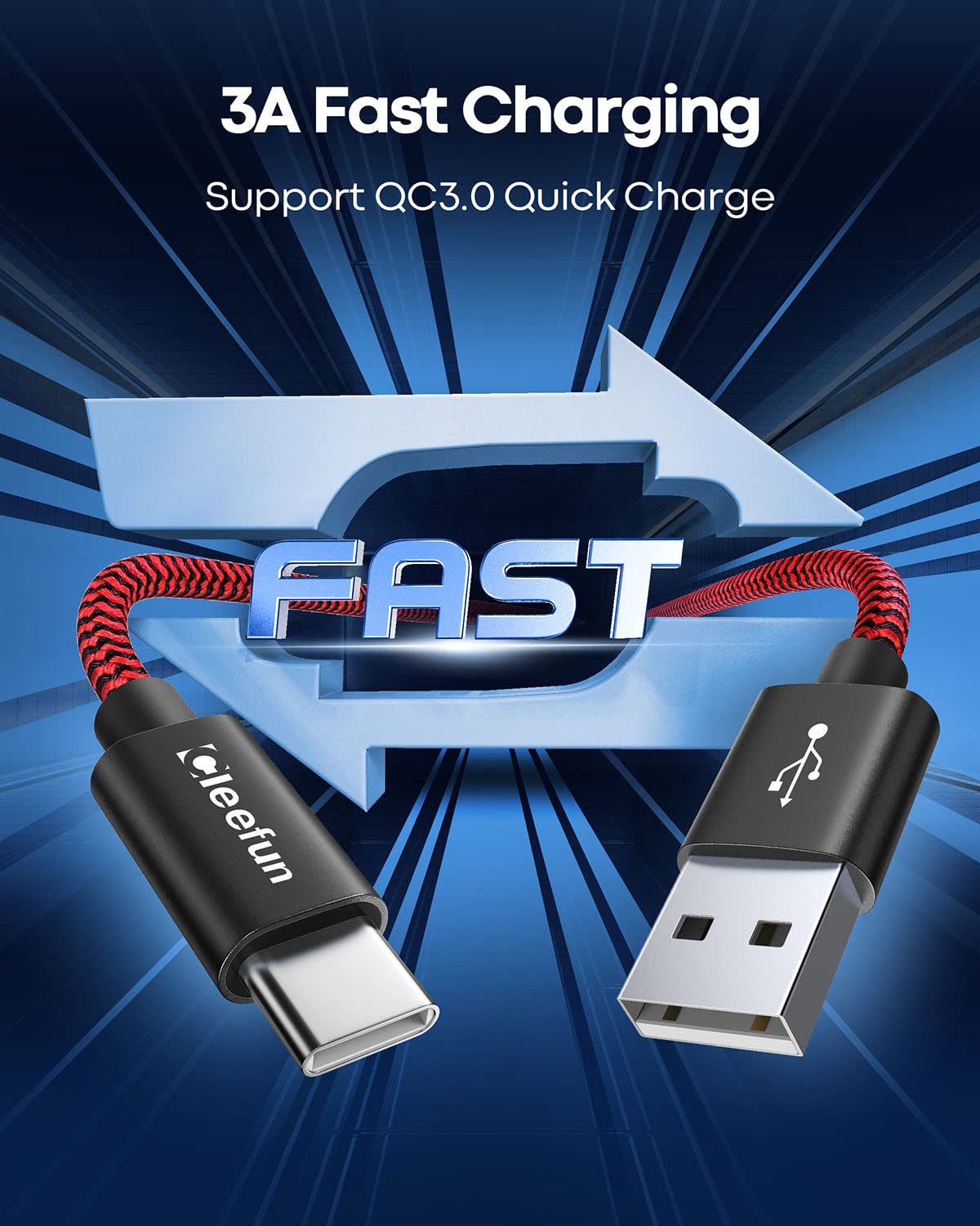 CLEEFUN Cavo USB C Corto[0.3m 2Pezzi], 3A Cavo USB A a USB Type C Rapida Ricarica Cavi Tipo C Nylon Intrecciato Compatibile per Galaxy S24 S23 S22 S10 S10+ S10e S9 S8 S20 S21, A51 A21s A40 A71