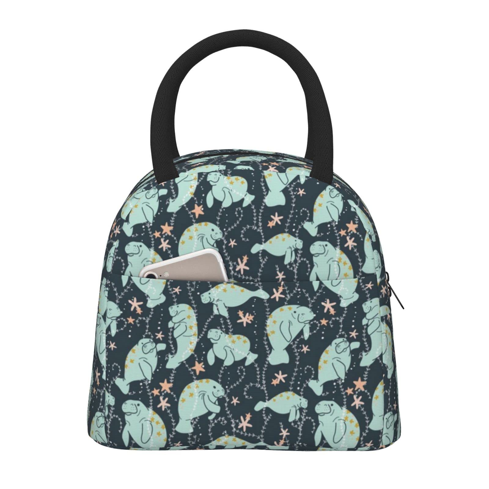 Aeoiba Manatee Animals Insulated Lunch Box Tote Bag Handbag lunchbox Food Container Gourmet Tote Cooler warm Pouch For School work Office