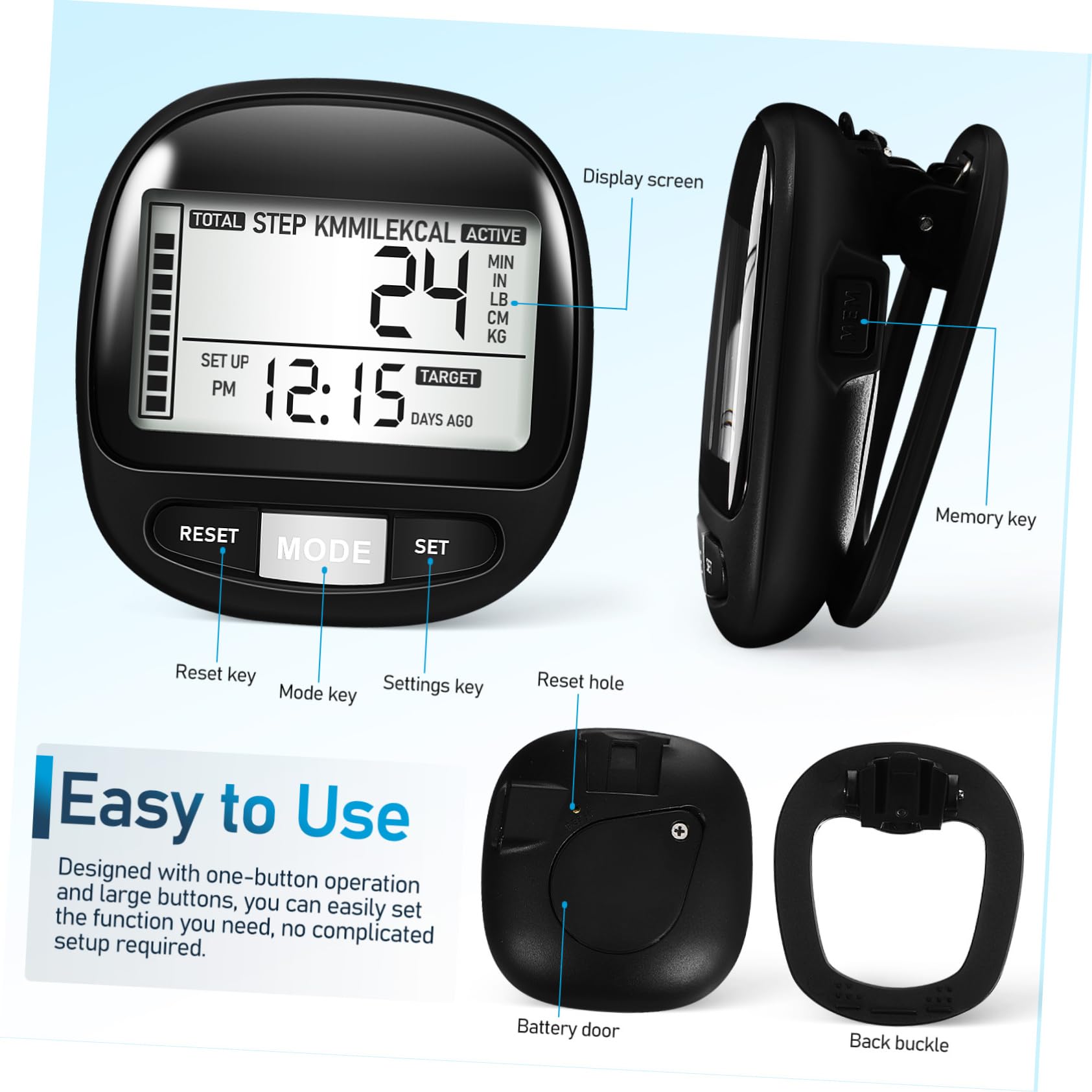TOYANDONA Schrittzähler Clip Pedometer für Outdoor Aktivitäten Tragbarer Akkurater Schrittzähler mit Speicher und Benutzerfreundlich für Fitness und Gesundheit