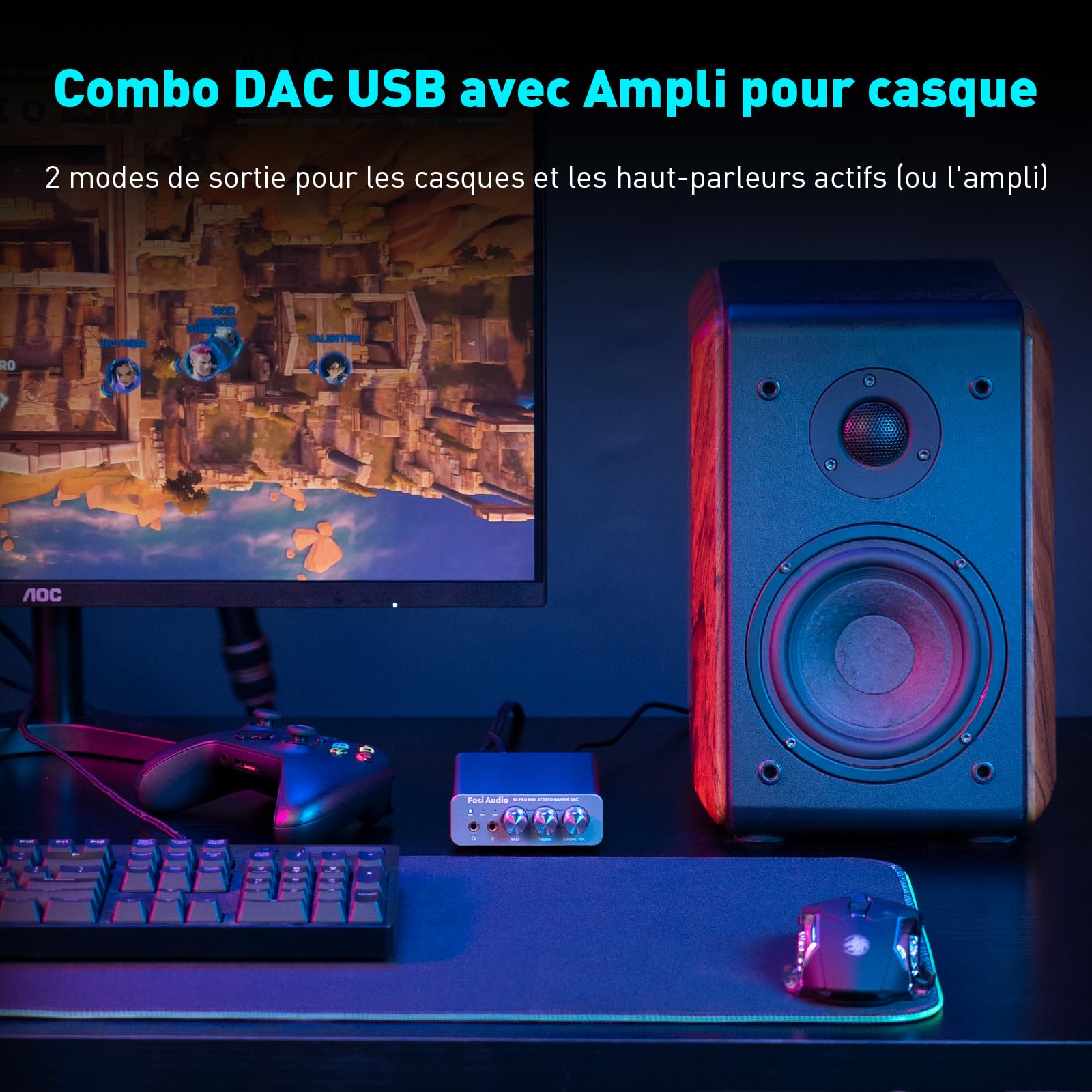 Fosi Audio K5 Pro Amplificateur Casque USB C DAC HiFi, Entrées USB/Optique/Coaxiale/Microphone vers Sortie AUX/RCA 3,5 mm, Ampli DAC de jeu Haute Résolution pour PS5/PC/MAC/Haut-Parleurs Actifs