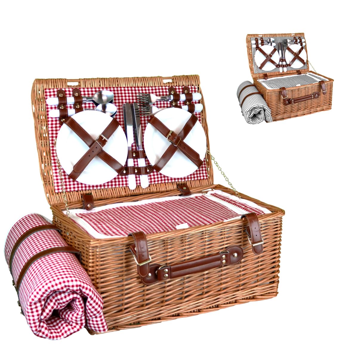 Linxor - Cestino da picnic isotermico con tovaglia e accessori - 4 persone