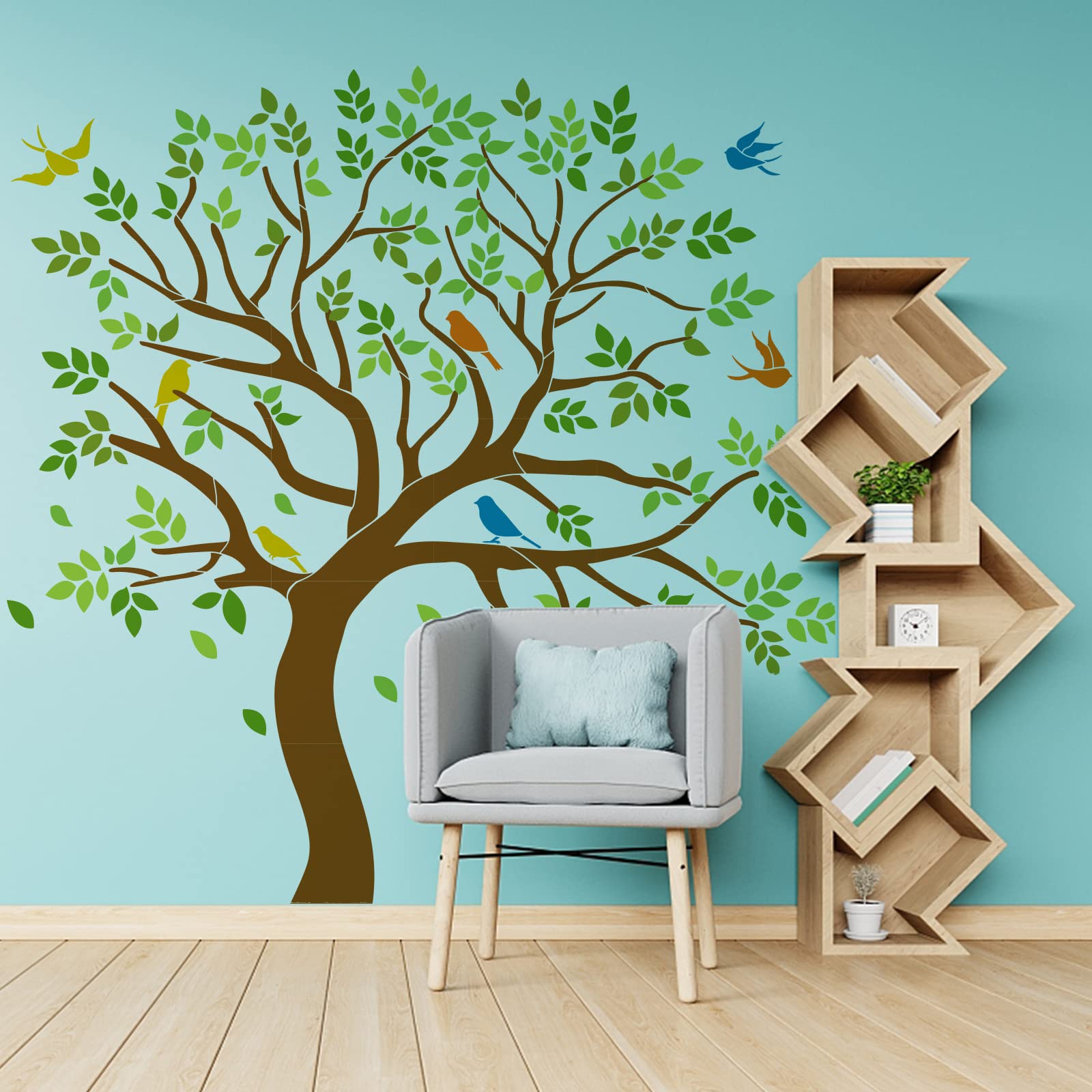 FINGERINSPIRE 18 pz Albero Stencil per Pittura 30x30 cm Riutilizzabile Albero Genealogico Modello Disegno 150x120 cm/59x47 pollici Albero e Uccelli Stencil per Parete per Paing su Legno, Pavimento