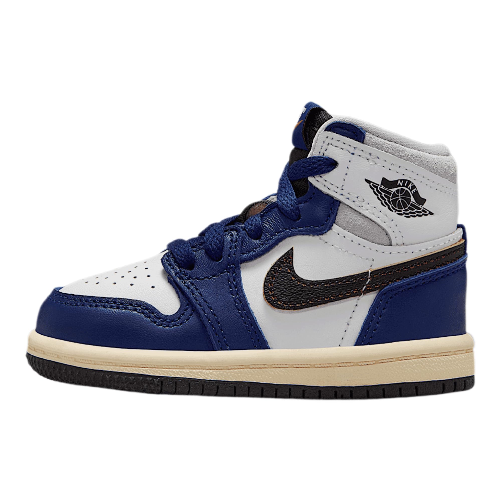 Jordan 1 Retro High OG Baby/Toddler Shoes (FD1413-100, White/Neutral Grey/Deep Royal Blue/Black) Size 8