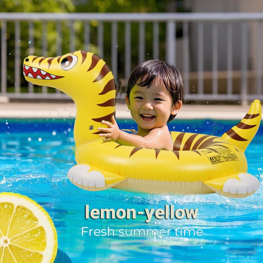 HOHQB Inflatable Dinosaur Pool Float Kids 3-12, Pool Floatie for Toddler 3-5 Pool Toys for Kids Ages 4-8 Girls Boys (Yellow Raptor)