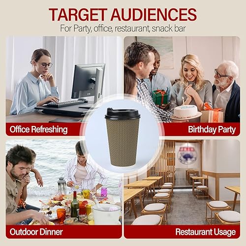 Miniatura 5 de Tazas de café desechables con tapas, paquete de 50, tazas de café de papel de pared onduladas aisladas de 16 onzas, tazas de café helado para