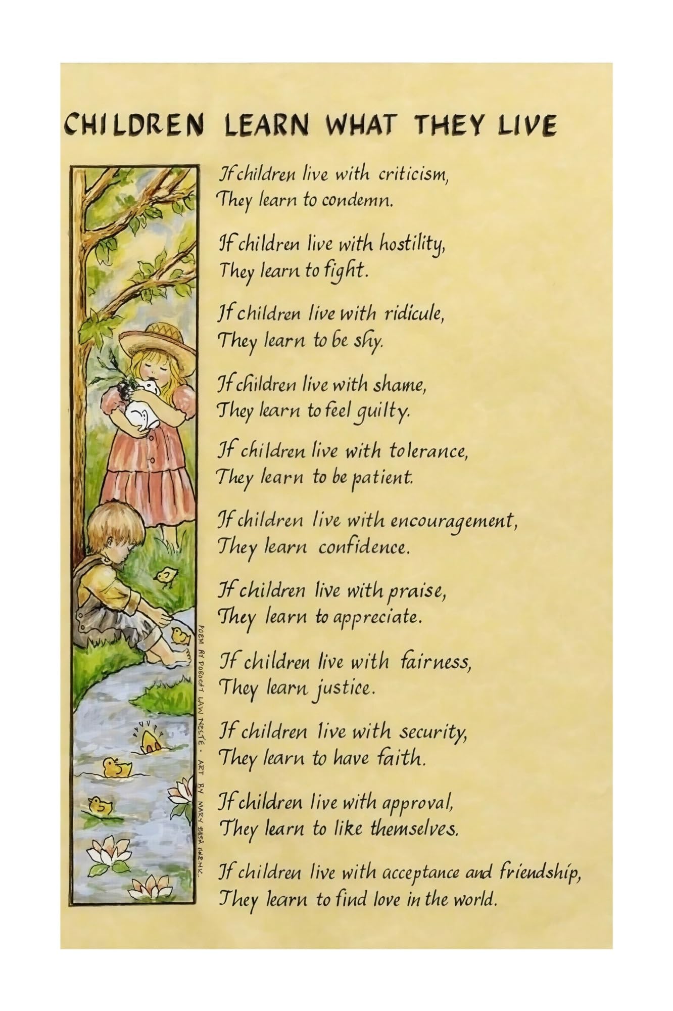 RNUMLIGH Motivational Parenting Poster Learn What They Live Poem Inspirational Quote Framed Wall-Art for Home School Office