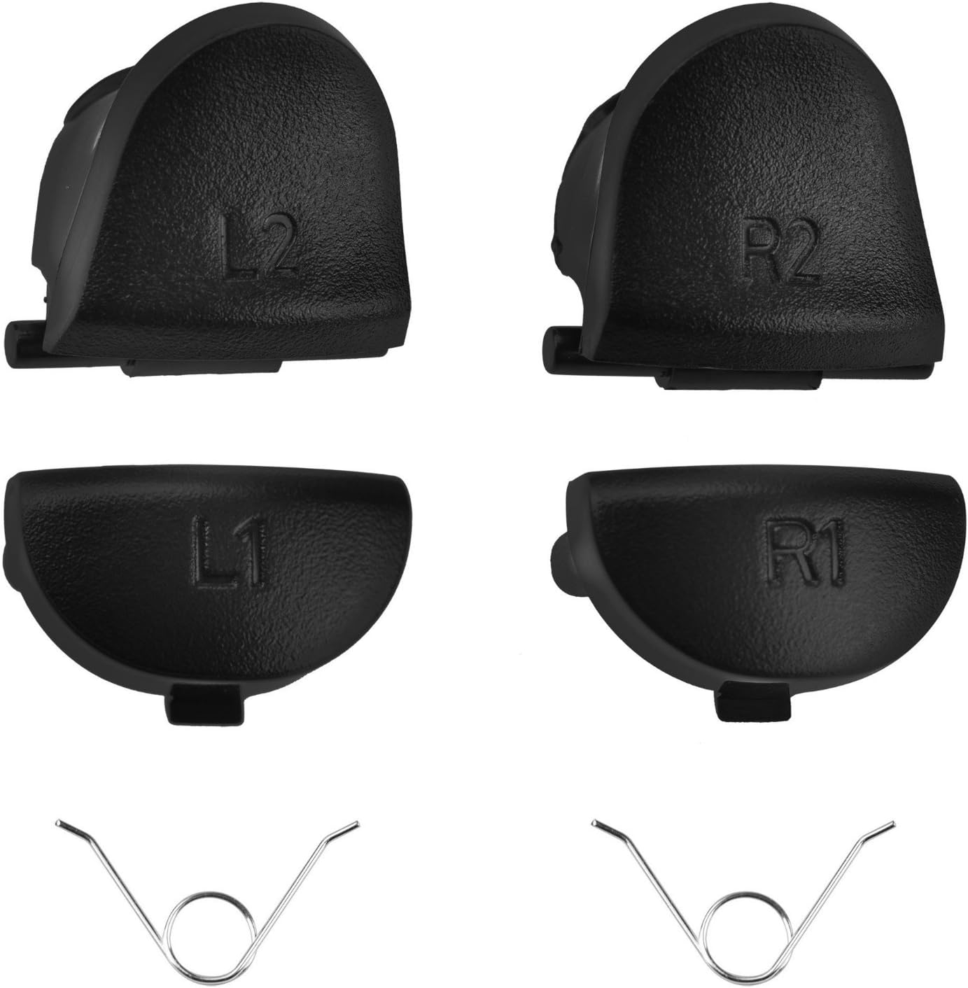 GAMINGER Trigger Tasten Buttons Schultertasten für Sony PlayStation 4 Dualshock 4 Controller Bundle Set L1 + L2 + R1 + R2 + 2 Klammern Spring Ersatzteile Austauschen Zubehör für PS4 - SCHWARZ