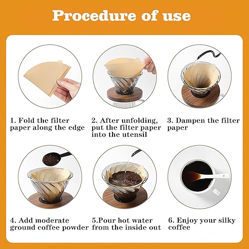 Miniatura 5 de 200 filtros de café, filtro V60 tamaño de filtro #2, filtro de café de cono #2, filtro desechable de papel natural sin blanquear para verter sobre