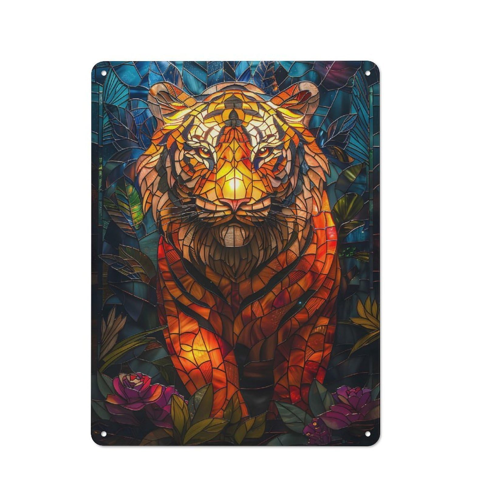 Junmoney Tiger Stained Glass Art Metal Wall Sign 40X30cm Featuring For Bar Or Restaurant, For Themed Interiors In Bars And Restaurants