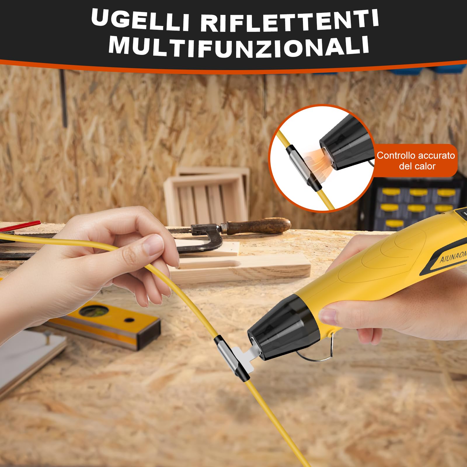 AIUNAOM Mini Pistola Termica 500W Pistola ad Aria Calda Impostazioni 2 temperature 270℃~450℃protezione da sovraccarico datto per riparazioni elettroniche, termorestringenti, asciugatura di acquerelli