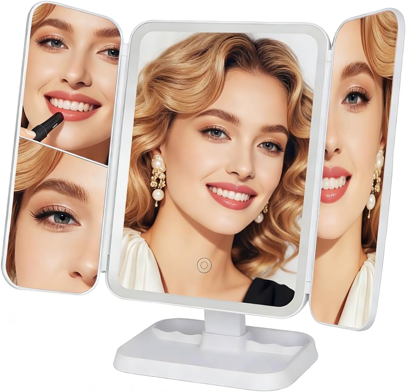 LED Foldable Makeup Mirror with 1x/2x/3x Magnification, 3 Color Lighting Modes, Touch Control Dimmable Vanity Mirror, Rechargeable Cosmetic Mirror for Travel & Home (Small)