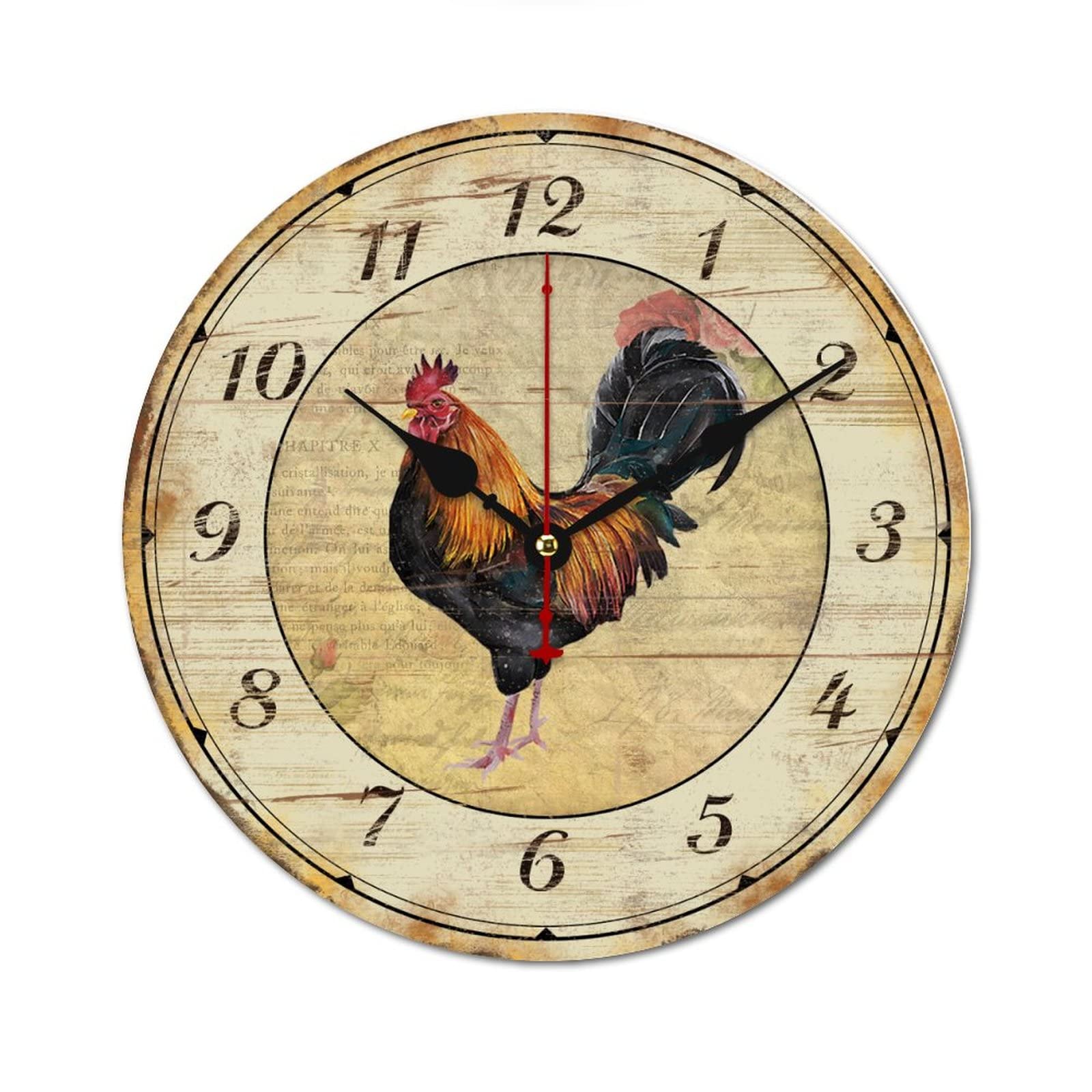 Horloge coq en bois rustique de 38 cm pour salon au design soigné