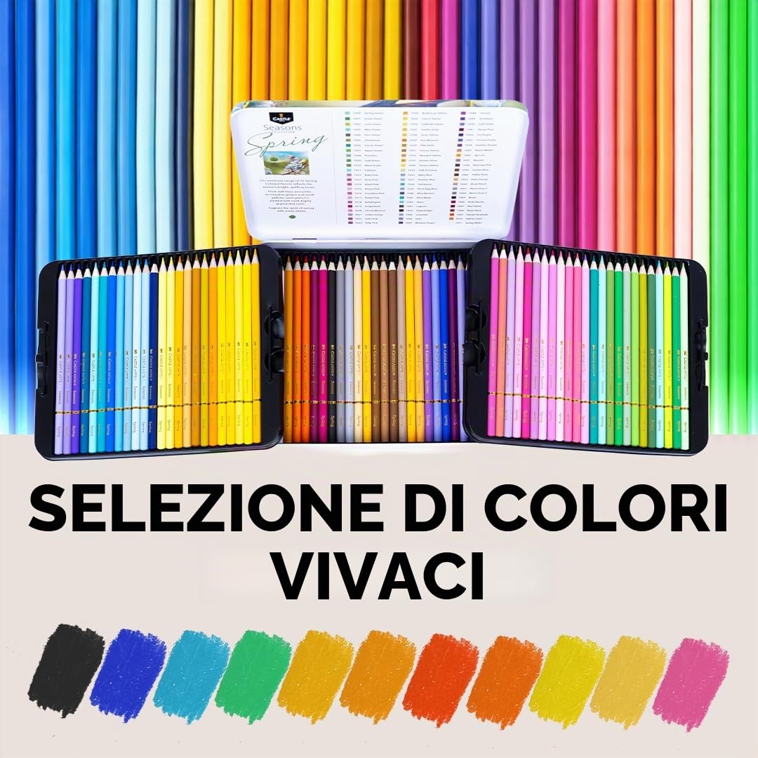 Castle Art Supplies Set di 72 matite colorate primaverili | Matite colorate a base di cera, con nucleo morbido per miscelazione esperta