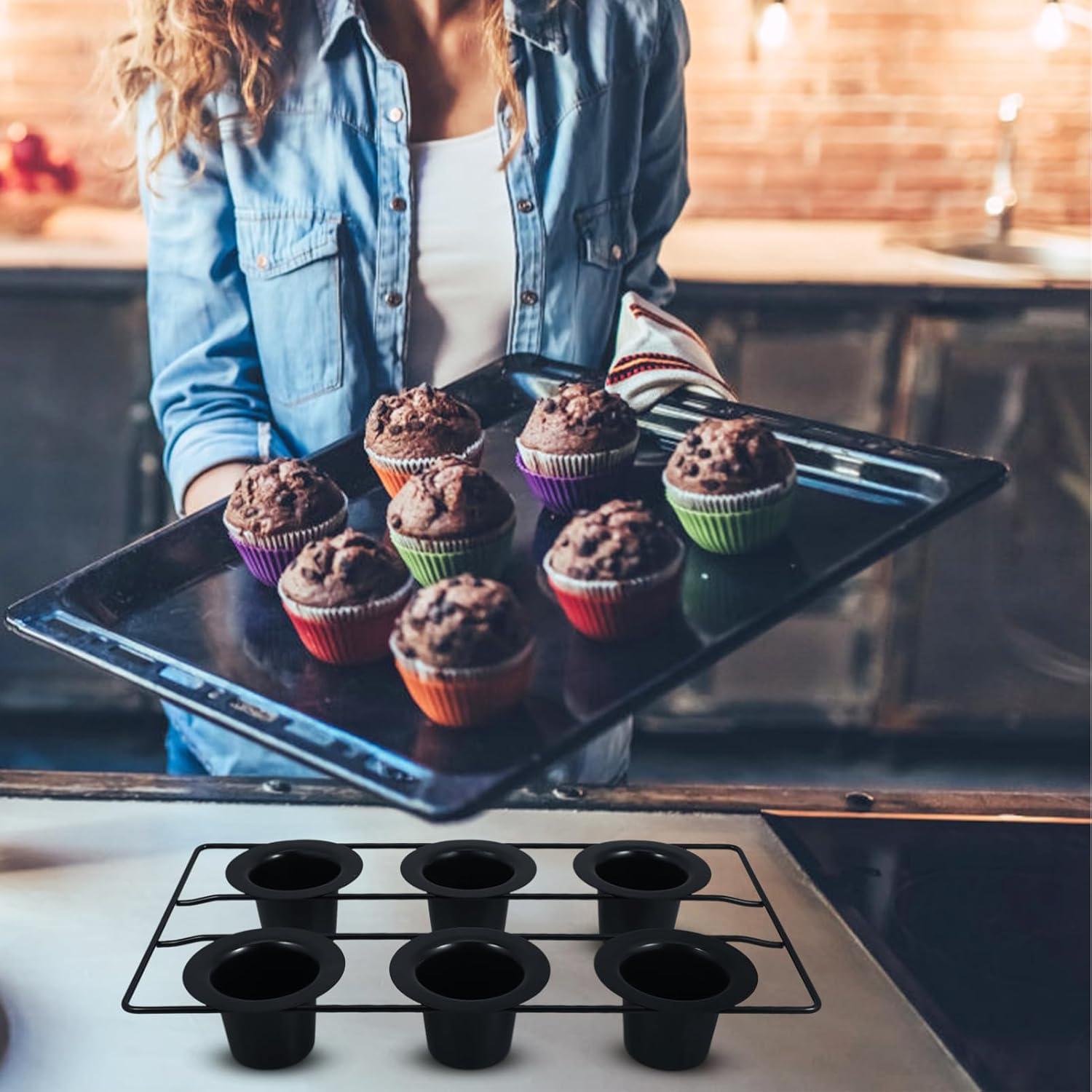 Cup Nonstick Muffin Pan Deep Cupcake Pudding Bakeware Black Carbon Steel for Baking Multiple Muffins Cupcakes Home Ovens