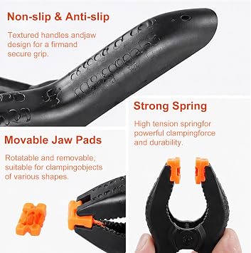 Nylon Spring Clamps,9 Pcs 3/4/6 inch Spring Grip Clamps for Home