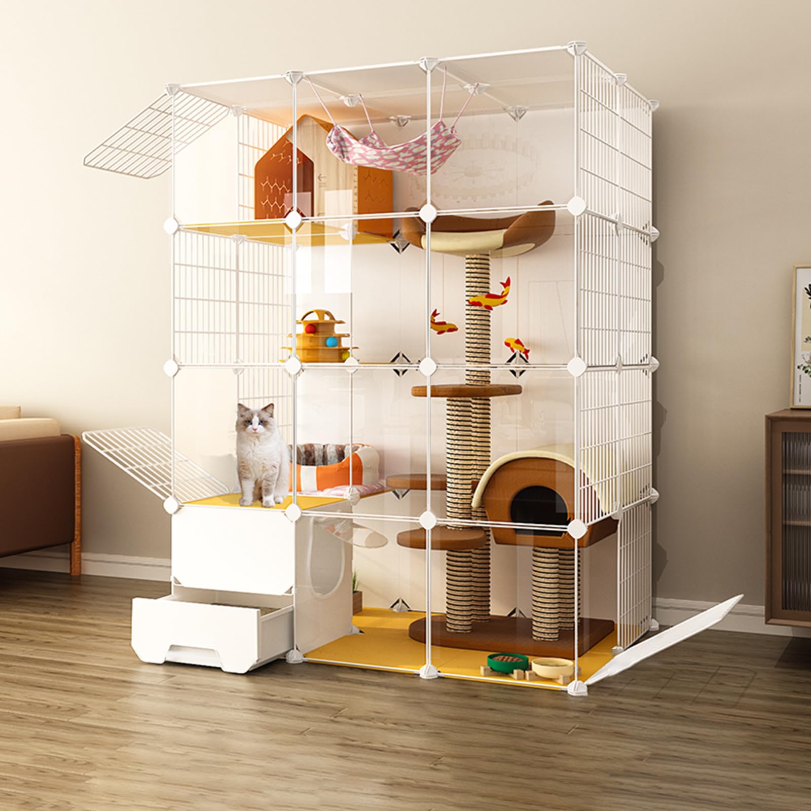 asdchZen Portable Cat Cage,Large Indoor Cat Cage,Indoor Cat Cage With Litter Box,Pet Cages For Small Animals,Indoor Diy Cat Playpen,For And Cat,111 * 75 * 147Cm