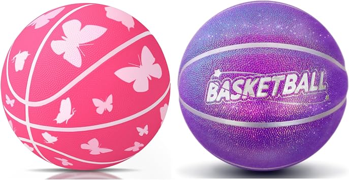Basketballs Size 5 for Girls, with A Storage Bag, Durable Soft Touch Rubber 27.5inches Basketball Pink for Kids Girls Skills Practicing Outdoor Back to School Birthday