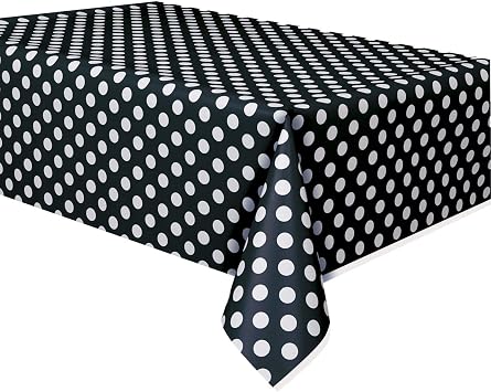Royal7 1 Pack Black Polka Dot Plastic Rectangle Tablecloth 54"x108"...