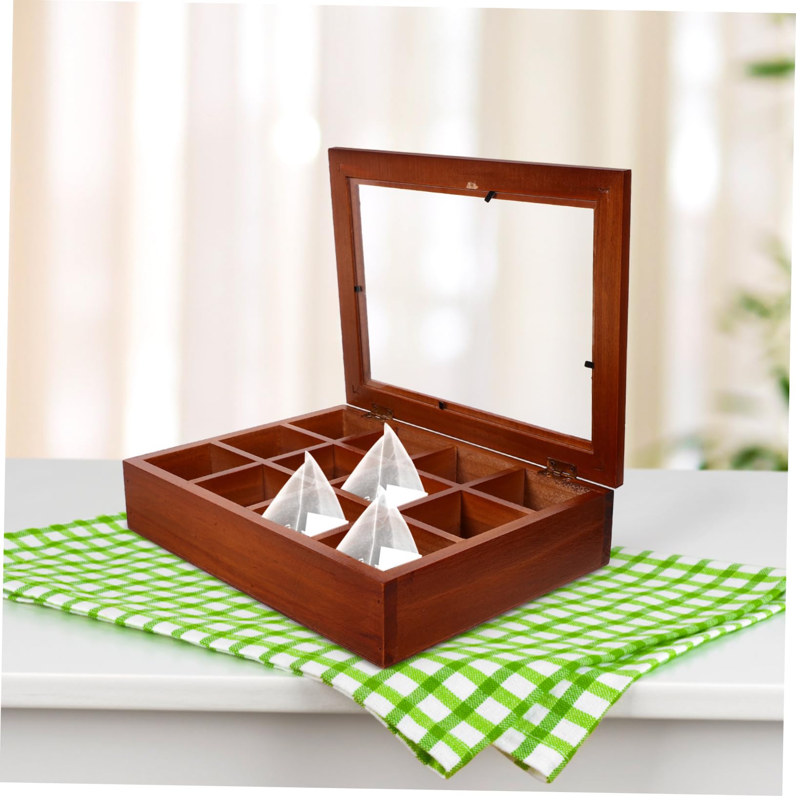 Alipis Aufbewahrungsbox Durchsichtigem Deckel mit 12 Fächern für Teebeutel Acryl und Edelstahl Einfacher Organizer für Küche und Essbereich