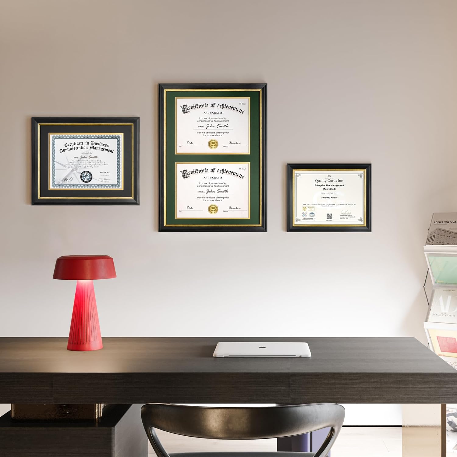 Yaetm Double Diploma Frame 14x20 with Mat for Two 8.5x11 Certificates/Degrees, Shatter-Resistant Real Glass, Acid-Free Green and Gold Mats, Black with Gold Rim Dual Diploma Frame for Graduation
