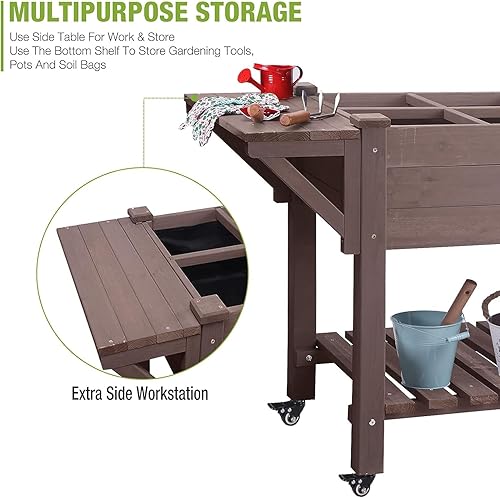 Miniatura 3 de GUTINNEEN Cama de jardín elevada para hierbas, jardinera elevada para patio, cajas de verduras con rejilla de cultivo, estante de almacenamiento