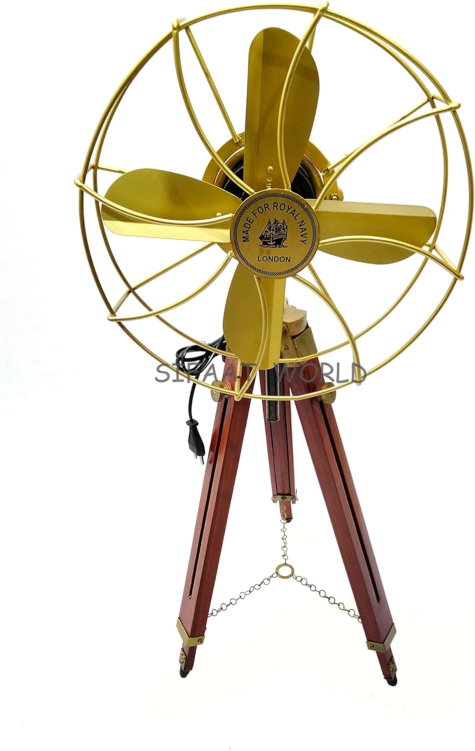 Handmade Antique Floor Standing Electric Fan, Fully Functional Royal Navy London Fan with Tripod Stand, Nautical Home Decor, Office Decor, Christmas Gift (Style -1)