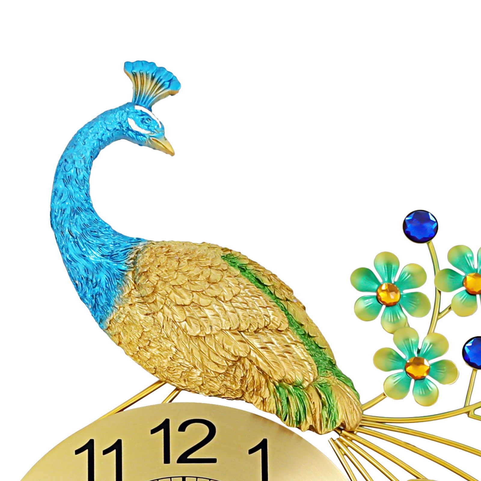 Wanduhr Pfau Groß 70cm, 3D Metall Design mit Funkelnden Kristallen, Geräuschloses Uhrwerk ohne Ticken Digitale Wanduhren Moderne Wandkunst Dekoration für Wohnzimmer & Schlafzimmer