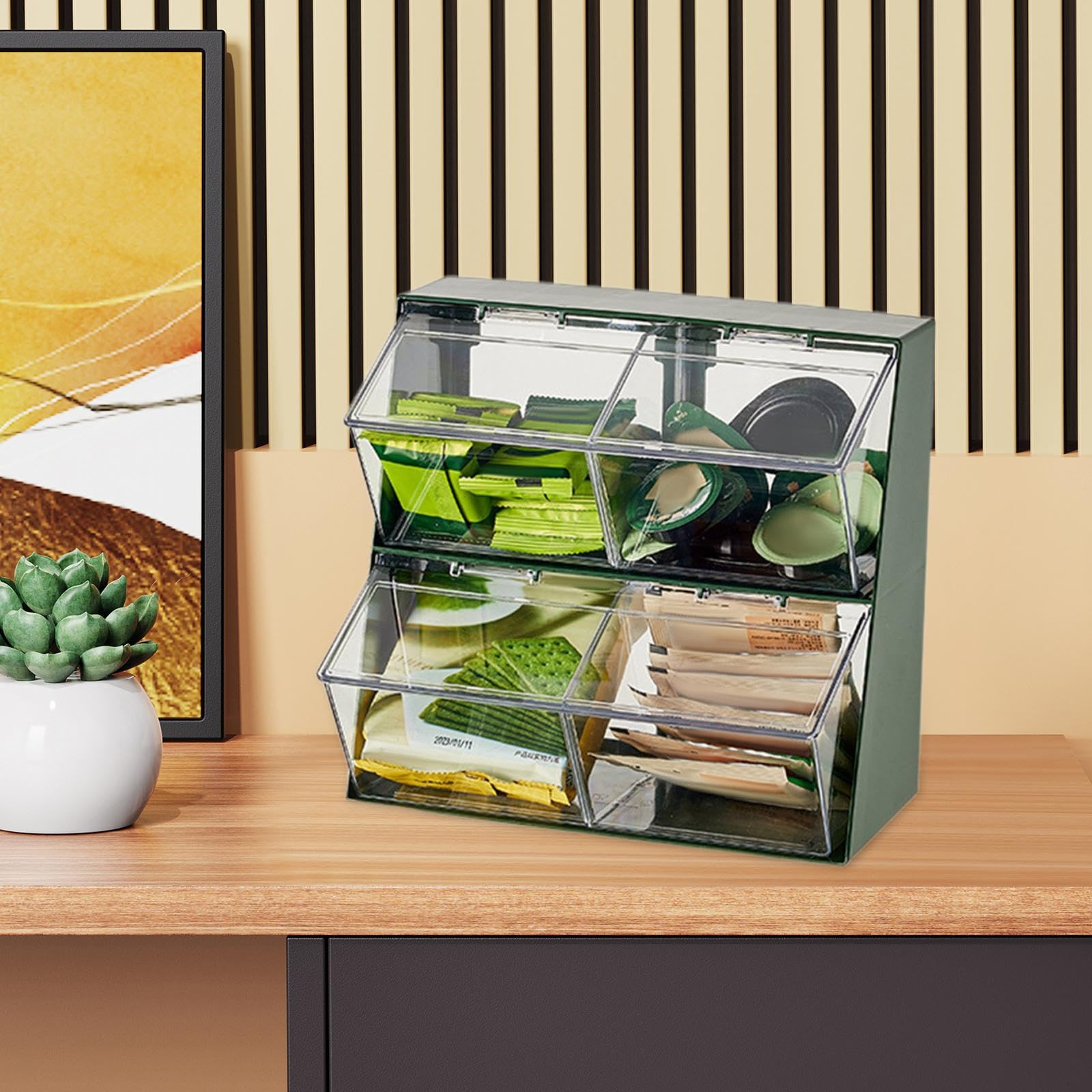 Caja Organizadora de Té Soporte para Café Condimentos Azúcar Y Sobres de Especias con Divisiones PP Resistente Adecuada para Cocina Dormitorio Baño de, Blanco, Individual