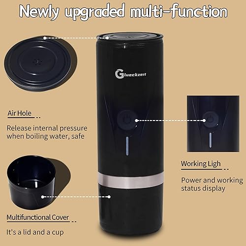 Miniatura 5 de Glueckzeit Cafetera eléctrica portátil compatible con cápsulas NS y café molido, máquina de café espresso de preparación rápida para viajes de