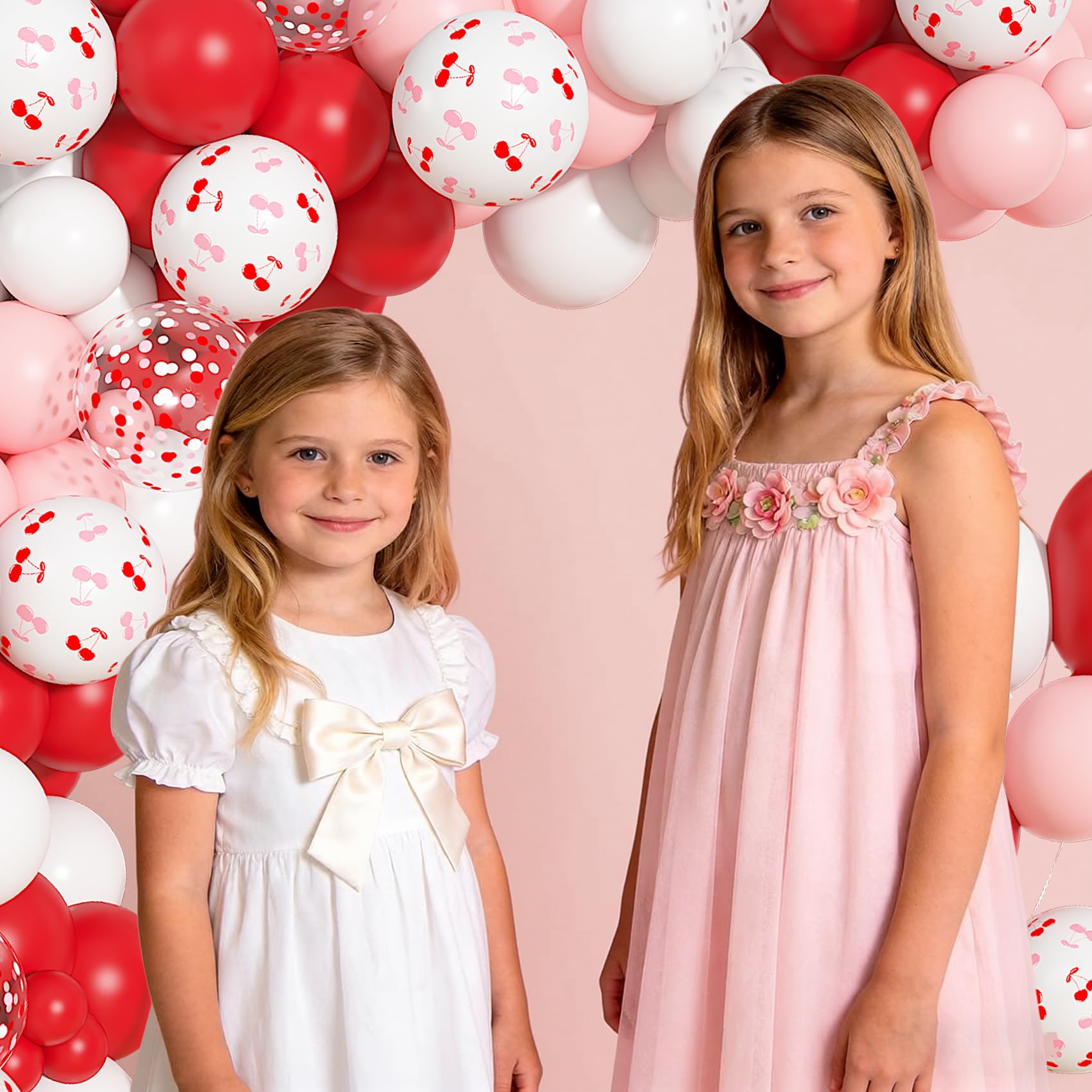 Kirschballons Set, Rot Rosa und Weiß Ballon mit 30,5 cm Kirsche Gedruckt Konfetti Ballons für Frauen Mädchen Geburtstag Party Dekoration Supplies